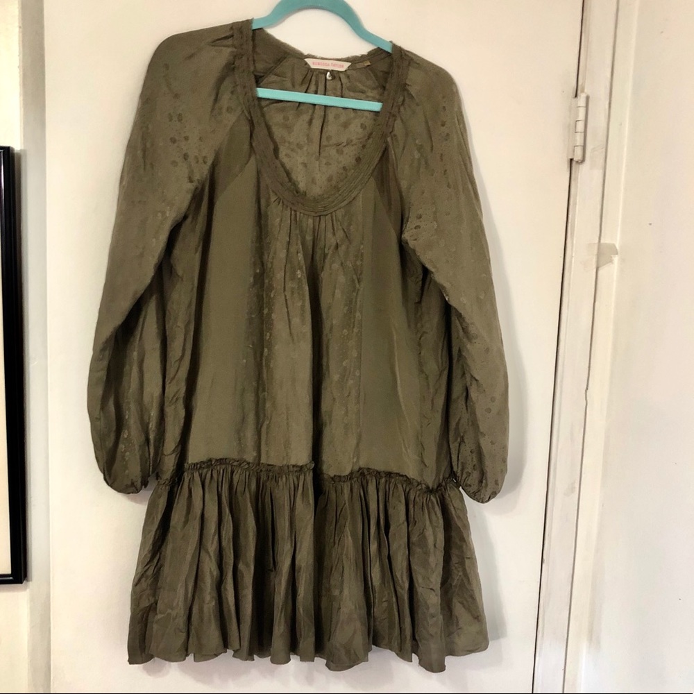Rebecca Taylor Long Sleeve Green Silk Dress Size 6